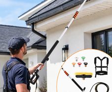 18 ft Pressure Washer Telescoping Wand 4000 PSI Power Washer Extension Wand with Gutter Cleaner, Brush Head, 5 Spray Nozzles & Support Harness