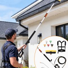 18 ft Pressure Washer Telescoping Wand 4000 PSI Power Washer Extension Wand with Gutter Cleaner, Brush Head, 5 Spray Nozzles & Support Harness