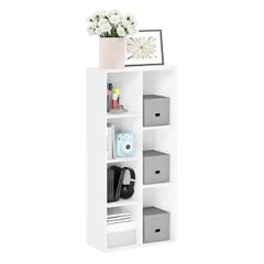 7-Cube Bookshelf, Bookcase, 9.4 x 19.5 x 41.7, for Living Room, Bedroom, Home Office, White