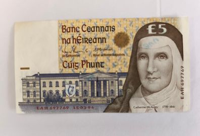 Irish Catherine McAuley 1994 5 Pound Banknote
