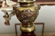 An Antique Japanese Meiji Period Brass And Copper Miniature Vase
