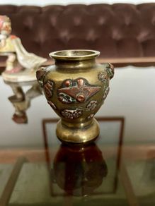 An Antique Japanese Meiji Period Brass And Copper Miniature Vase