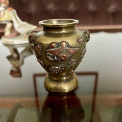 An Antique Japanese Meiji Period Brass And Copper Miniature Vase