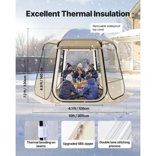 Pop up Bubble Tent, 3.05 x 2.75 m Waterproof & UV-Resistant, Clear Camping Tent Shelter