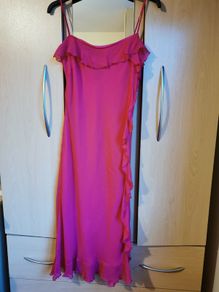 WAREHOUSE 100% Silk Strap Ruffle Dress UK 12