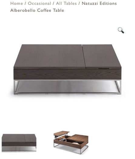 Natuzzi large coffee table with storage. Limited edition Italian design dark wood with brushed steel