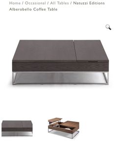 Natuzzi large coffee table with storage. Limited edition Italian design dark wood with brushed steel