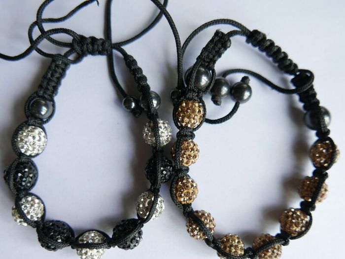 White and Black or Brown Crystal Pave Disco Ball Dia-Cut Adjustable Bracelets (15 each)