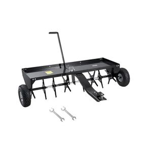 Tow Behind Plug Aerator, 48-Inch Tow Behind Lawn Plug Aerator with Universal Hitch, Pull Behind Aerator with Iron Spikes Alternately Arranged