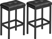 _Set of 2 Bar Stools 40 x 30 x 62 cm Backless PU Cover Easy Assembly Industrial Design Dining Kitchen Bar Stool Black Seat and Black Frame