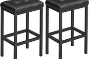 _Set of 2 Bar Stools 40 x 30 x 62 cm Backless PU Cover Easy Assembly Industrial Design Dining Kitchen Bar Stool Black Seat and Black Frame