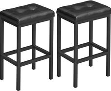 _Set of 2 Bar Stools 40 x 30 x 62 cm Backless PU Cover Easy Assembly Industrial Design Dining Kitchen Bar Stool Black Seat and Black Frame