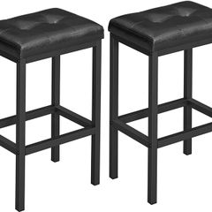 _Set of 2 Bar Stools 40 x 30 x 62 cm Backless PU Cover Easy Assembly Industrial Design Dining Kitchen Bar Stool Black Seat and Black Frame