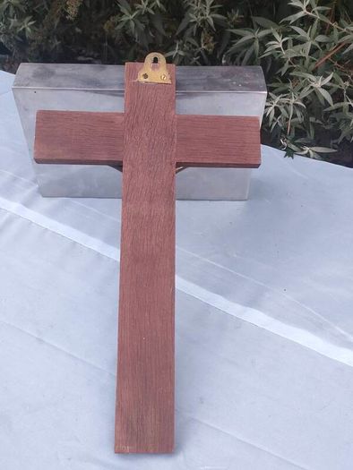 16" Mid Century Brass Christ on Mahogany cross