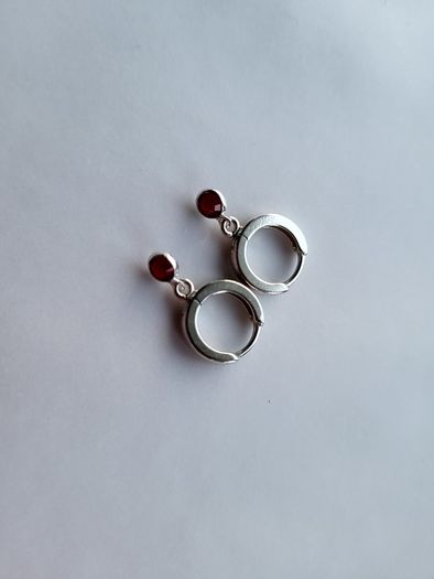 Sterling silver mini hoops with birthstone dark red crystal NEW