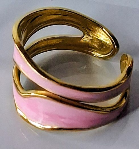 Double Layer Geometric Pink & Gold Open Ring