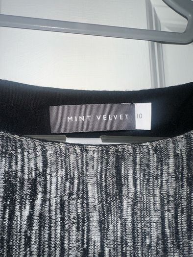 New Mint Velvet Midi Dress in Grey and White - Size UK 10