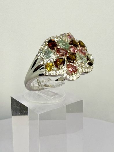 Multi-Tourmaline Zircon Cluster Ring