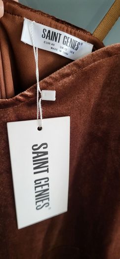 SAINT GENIES brown velour side slit dress Sz 12UK - Bnwt