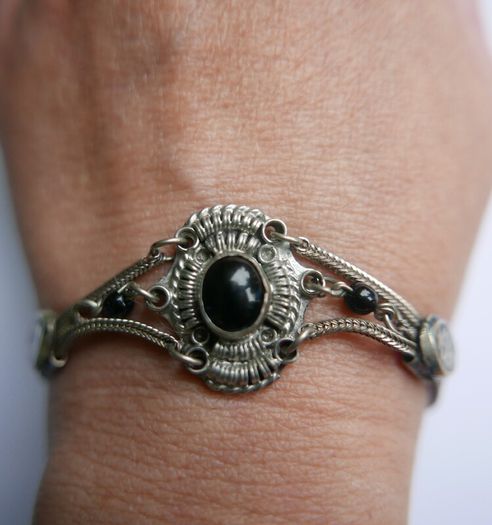 Vintage Sterling Silver 925 Onyx Bracelet Length 7.5" - 13,8g