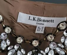 LK BENNETT 100% Silk Tan Cowl neck dress Sz 14 UK (Fit 14-16UK) - Rrp 225 (New)
