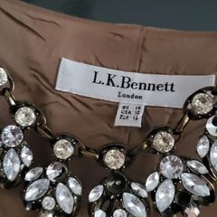 LK BENNETT 100% Silk Tan Cowl neck dress Sz 14 UK (Fit 14-16UK) - Rrp 225 (New)