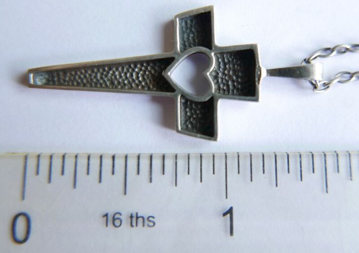 Vintage 925 Sterling Silver Cross Pendant with Heart Cutout on Chain