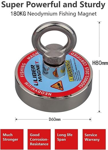 Fishing Magnet N52 Neodymium Magnets 1Pull Force with 10m Rope for Fishing and Magnetic Recovery Salvage Tools Under Water