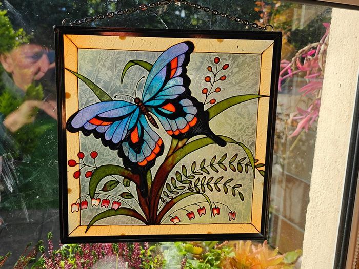 Tiffany Style Stained Glass Butterfly Panel - Window Hanging / Suncatcher  , window decoration