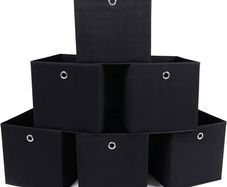 Set of 6 Foldable Storage Boxes, Fabric Storage Cubes, Clothes Organiser, Toy Bins with Grommet, 30 x 30 x 30 cm, for Bedroom, Living Room, Black