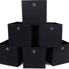 Set of 6 Foldable Storage Boxes, Fabric Storage Cubes, Clothes Organiser, Toy Bins with Grommet, 30 x 30 x 30 cm, for Bedroom, Living Room, Black