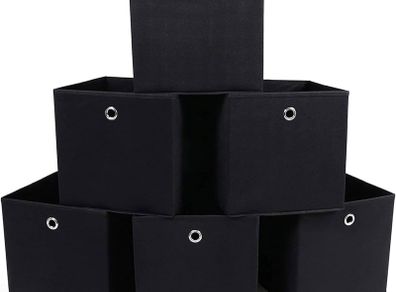 Set of 6 Foldable Storage Boxes, Fabric Storage Cubes, Clothes Organiser, Toy Bins with Grommet, 30 x 30 x 30 cm, for Bedroom, Living Room, Black