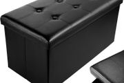 NEW | Leather 76 x 38 x 38cm Black Ottoman Foldable Storage Boxes Seat Foot Stool Storage Box with Lids for Kids Toys, Bedroom, Hallway, Living Room