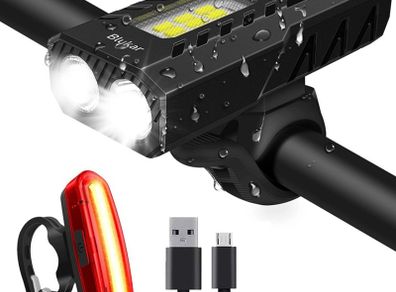 Bike Lights Set, Rechargeable Super Bright Bicycle Lights, Runtime 8+ Hours, 5 Lighting Modes, Waterproof Bike Front Head light and Back Tail Rear light Reflectors for All Bike,Mountain (FREE POSTAGE)