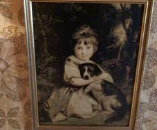 Framed vintage Picture of young girls with dog