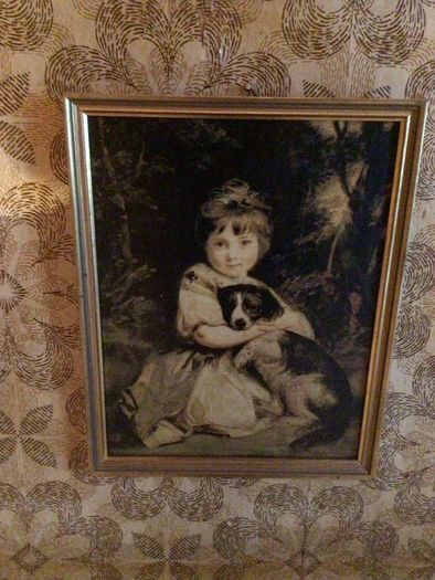 Framed vintage Picture of young girls with dog