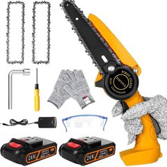 Mini Chainsaw Cordless 6 Inch with 2 Rechargeable Batteries and Chains, One-Handed Portable Mini Chainsaw Cordless, Electric Chainsaw for Pruning Trees Wood Cutting (FREE POSTAGE)