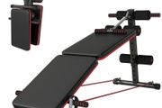 Foldable Sit Up Bench with Resistance Ropes, Core Workout Bench with Adjustable Thigh Support, for Home Gym, Black