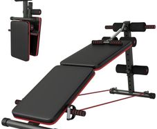 Foldable Sit Up Bench with Resistance Ropes, Core Workout Bench with Adjustable Thigh Support, for Home Gym, Black