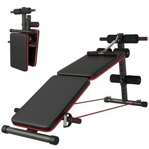 Foldable Sit Up Bench with Resistance Ropes, Core Workout Bench with Adjustable Thigh Support, for Home Gym, Black