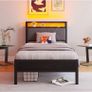 single LED Lights,Metal Upholstered Platform Bed Frame with Charging Station Image 4