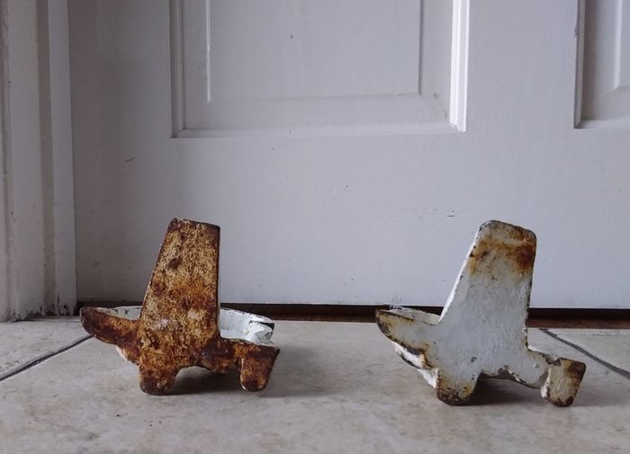 Pair of Vintage Cast Iron Dog Door Stoppers - Spaniel Breed - Pups