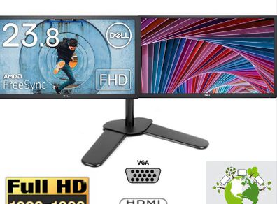 Dual Dell SE2422H 24 Inch Full HD (1920x1080) Monitor, 75Hz, VA, 5ms, AMD FreeSync, HDMI, VGA,