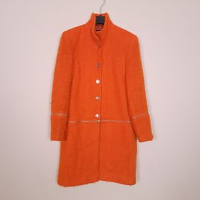 Tuzzi Bright Orange Wool Boucle Zipper Overcoat 8-10UK/36-38EU