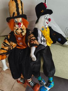 SET OF 2 Vintage clown with ceramic face.