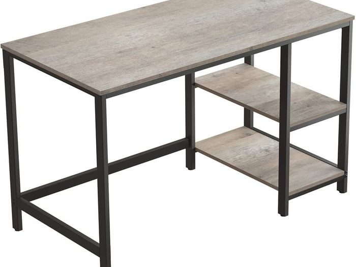 Desk, Computer Desk, PC Table, Office Desk, with 2 Shelves on Right or Left Side for Office, Living Room, Steel Frame, Industrial Design, Greige-Black