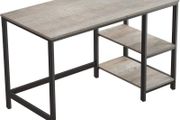 Desk, Computer Desk, PC Table, Office Desk, with 2 Shelves on Right or Left Side for Office, Living Room, Steel Frame, Industrial Design, Greige-Black