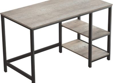 Desk, Computer Desk, PC Table, Office Desk, with 2 Shelves on Right or Left Side for Office, Living Room, Steel Frame, Industrial Design, Greige-Black