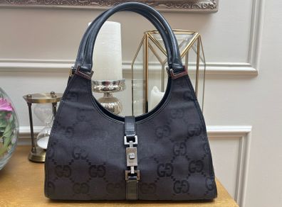 Gucci Jackie Bag GG Logo Black Shoulder Bag Jumbo Monogram Vintage