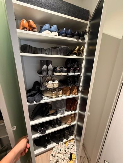 2 IKEA BILLY Shoe Storage Units with 4 HOGBO Glass Doors & 11 GREJIG Shoe Racks